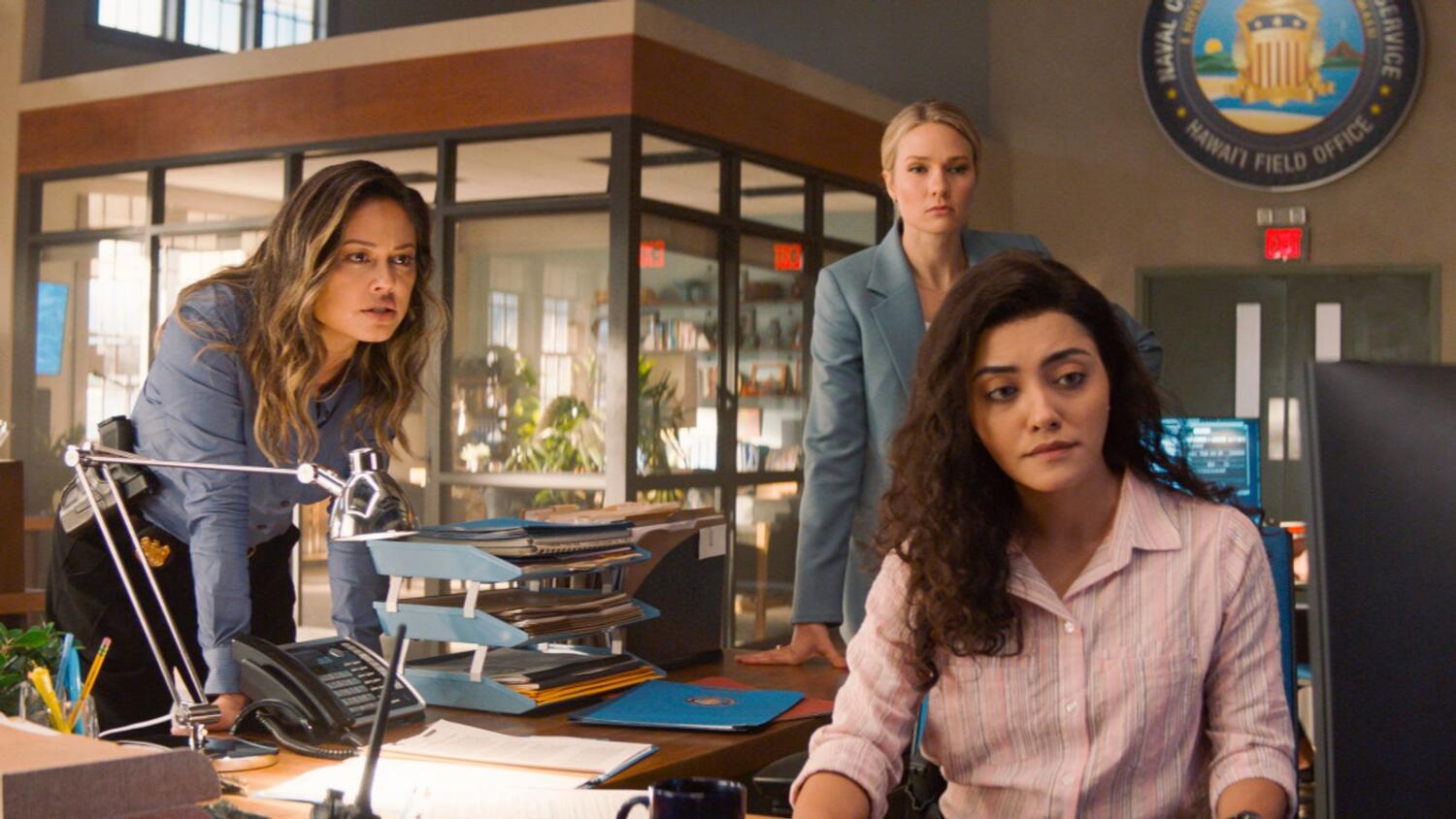 Vanessa Lachey as Jane Tennant, Tori Anderson as Kate Whistler, and Yasmine Al-Bustami as Lucy Tara on NCIS: Hawai‘i